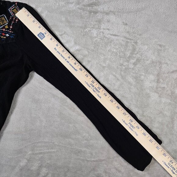 Xhilaration Black Boho Embroidered Yoke Peasant Blouse Long Sleeve L - Picture 5 of 8